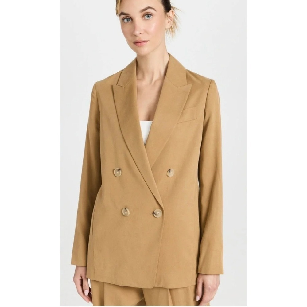 Vince Blazer Womens 12 Tan Drapey Twill Jacket Double Breasted Oversized Career‎